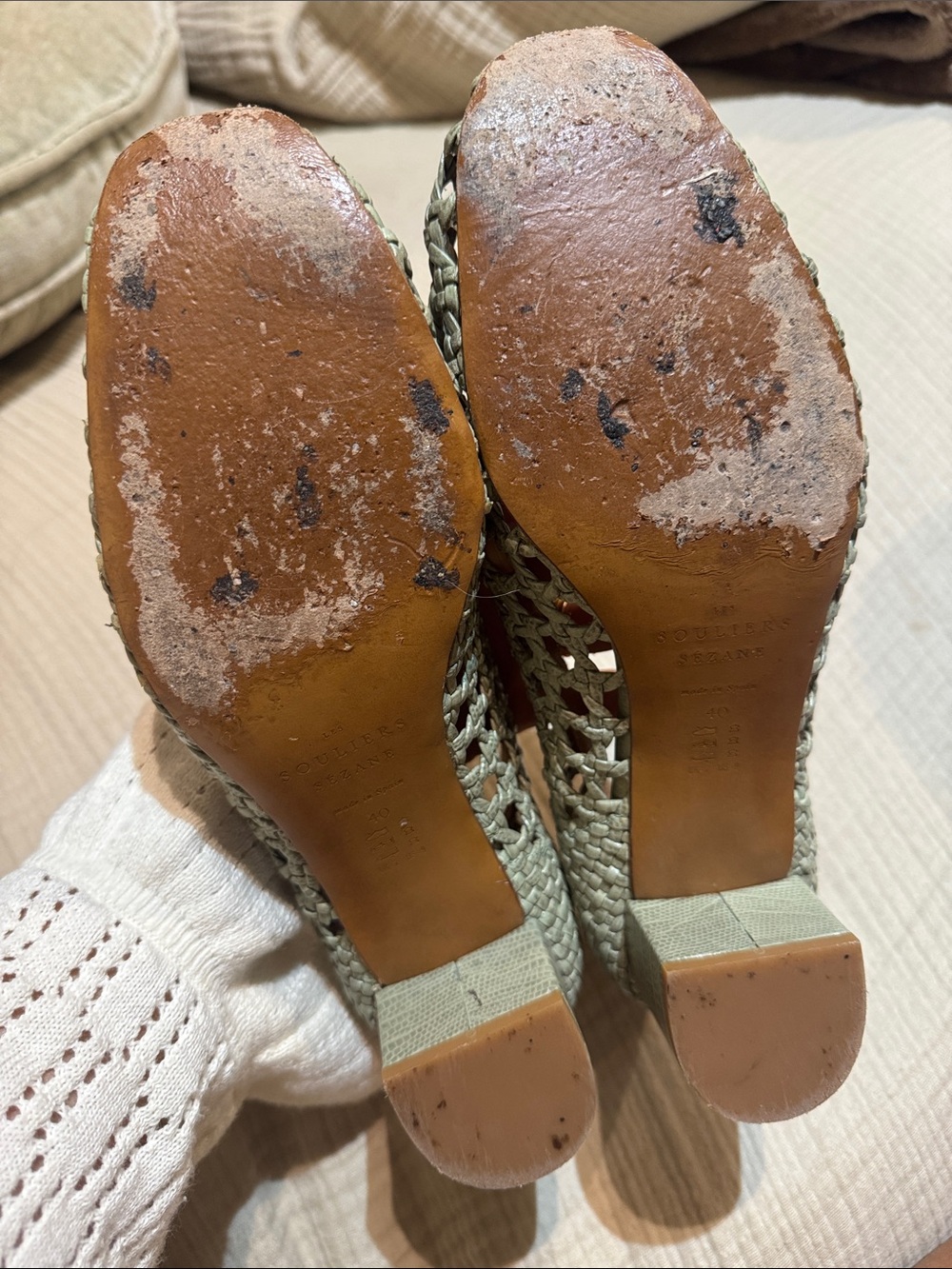 Sezane Woven Laura Court Block Heel Pumps in Sage Green - Picture 15 of 17